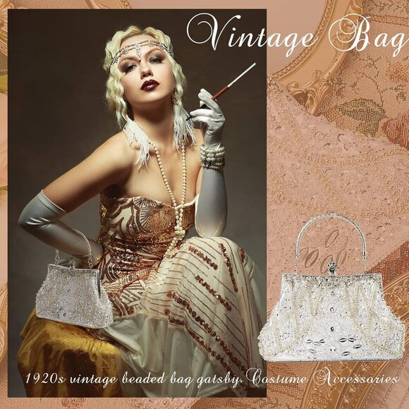 1920s Vintage Beaded Clutch Evening Bag Formal 1920s Accessories for Women Weddi - Picture 6 of 7